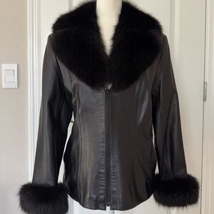 Luxurious Black Fur-Trimmed Leather Jacket